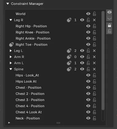 The Constraint Manager list expanded