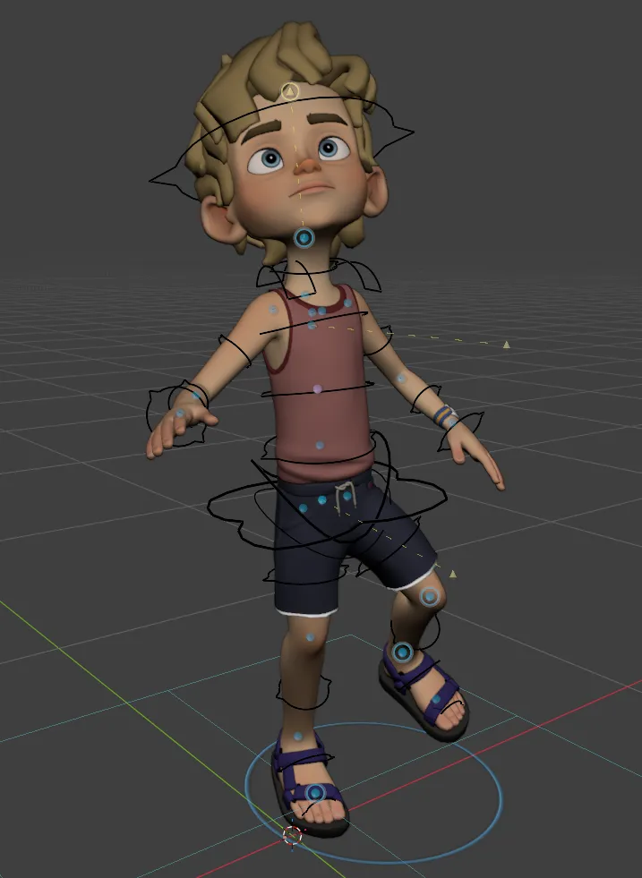 A character with AutoPose constraint handles visible