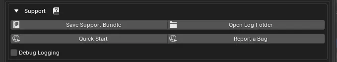 The Support section of AutoPose preferences