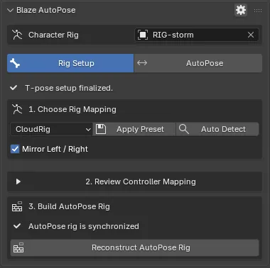 Step 3 of Rig Setup showing the synchronized state