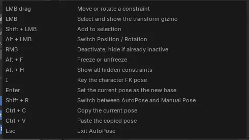 The AutoPose shortcut popup