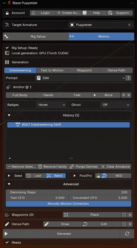 Motion panel layout